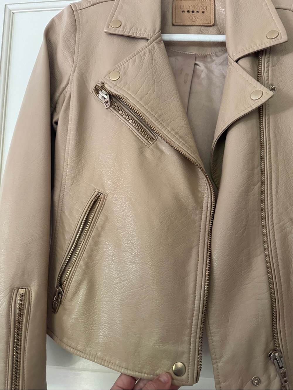 Blank NYC Taupe Faux Leather Moto Jacket XS